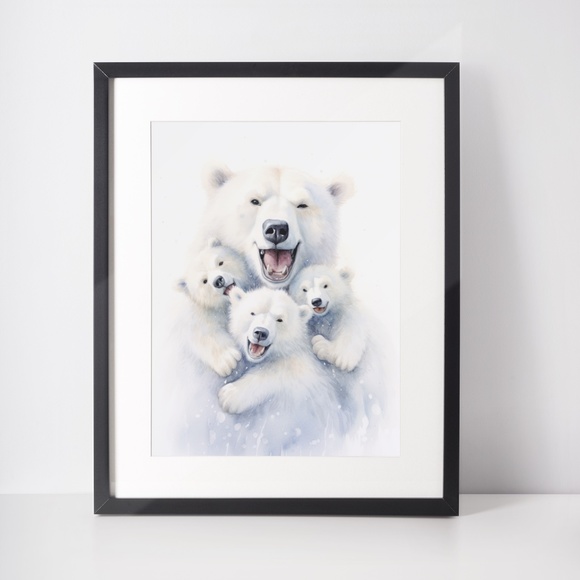 Watercolor Polar Bear Family Portrait Wall Art Illustration Print Unframed - Picture 2 of 6
